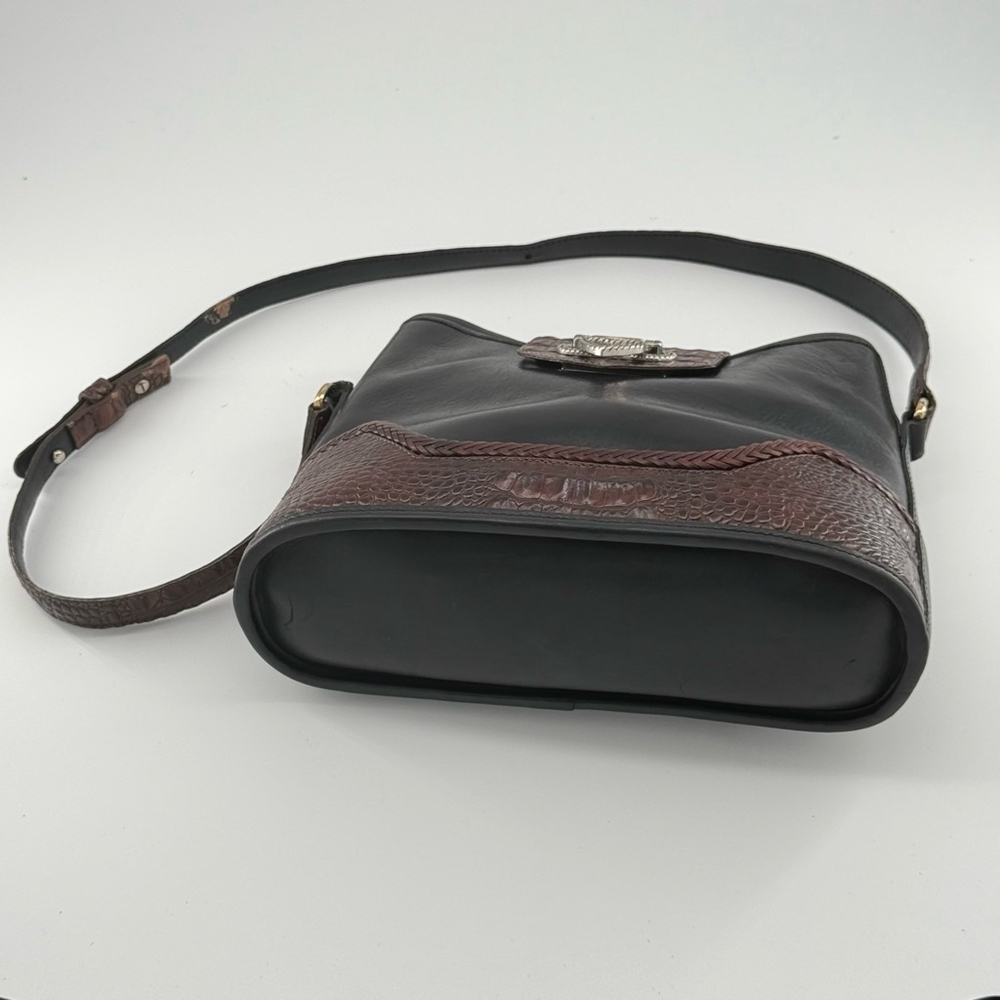 Vintage Style Two-Tone Leather Brighton Collection Shoulder Black & Brown Bag - Picture 9 of 14